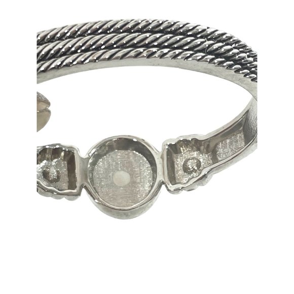 Women’s Silver Tone Bangle Bracelet 6.5 “ Oval Aqua Blue Faceted Plastic Stone - Picture 16 of 17